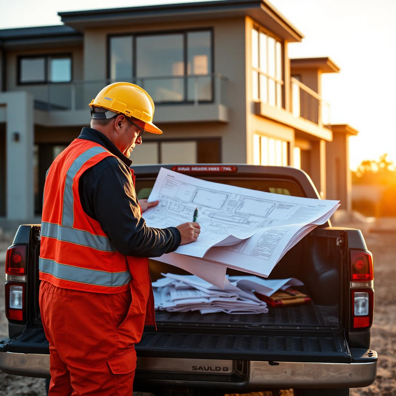 Titan Carpentry foreman reviewing plans on site