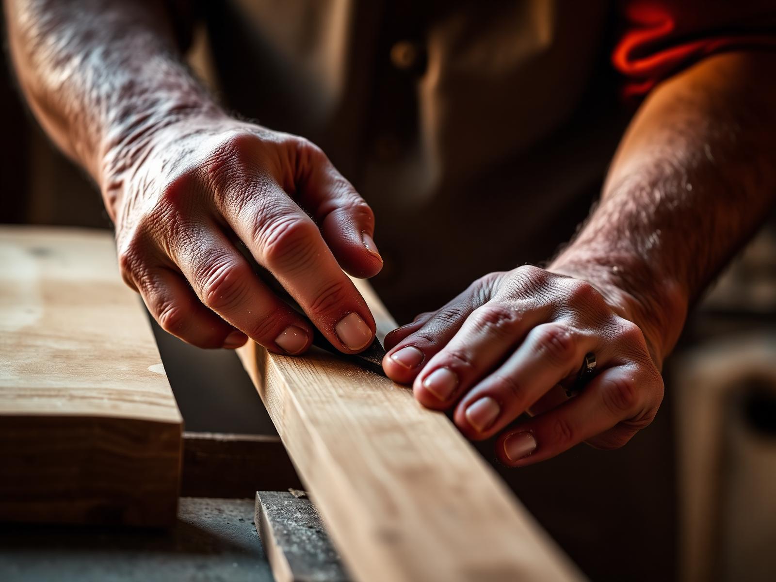 Master carpenter shaping timber by hand