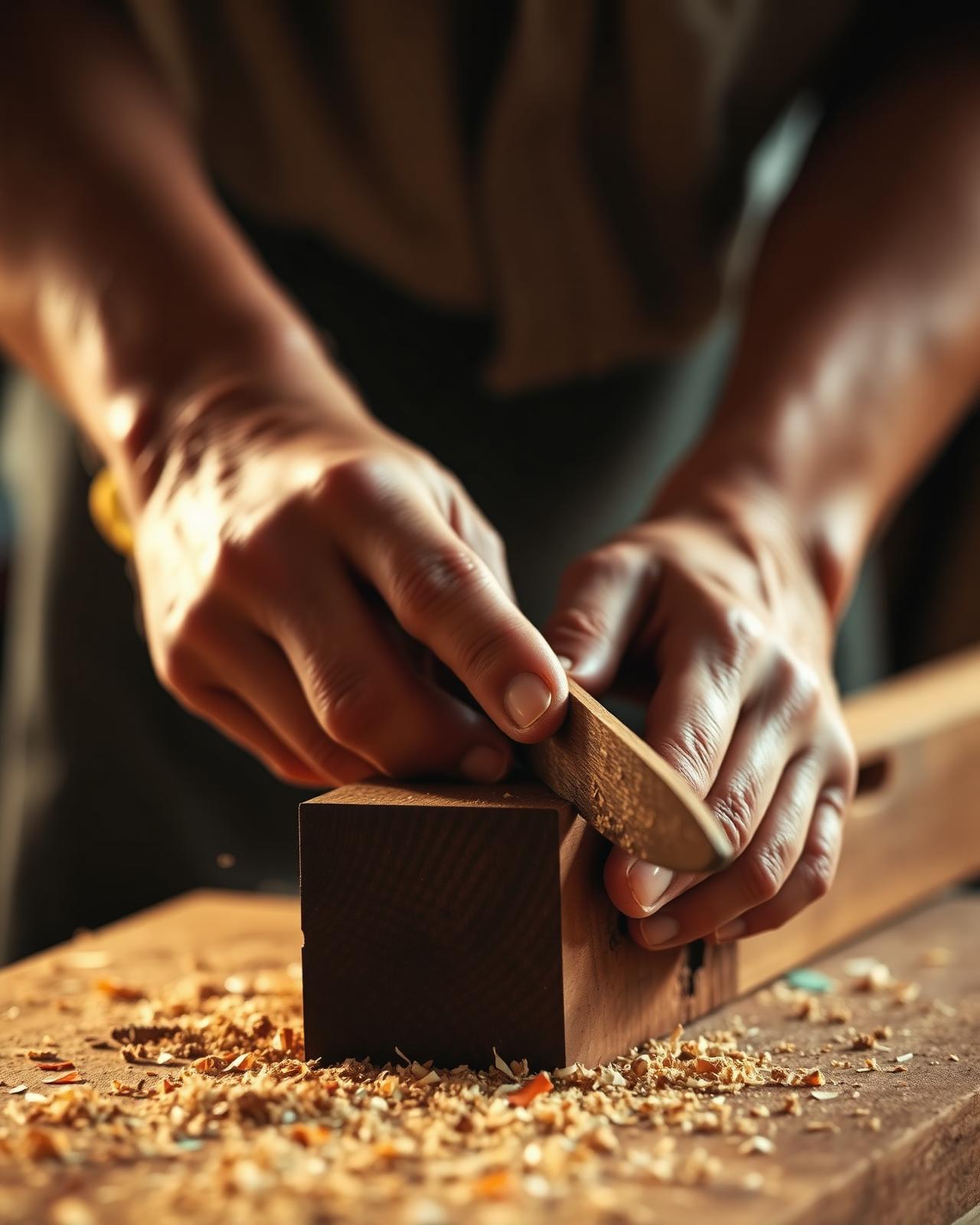 Master carpenter's hands shaping Australian hardwood
